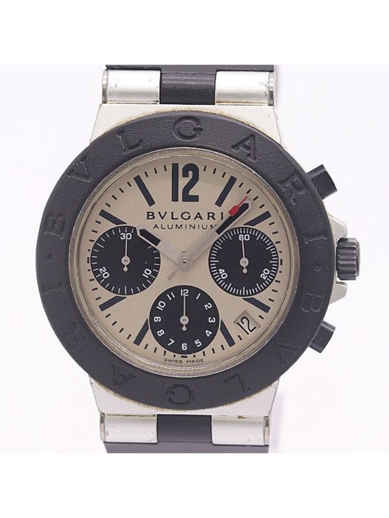 Bvlgari Bulgari Aluminum Chronograph Automatic Winding Silver Black Dial Watch